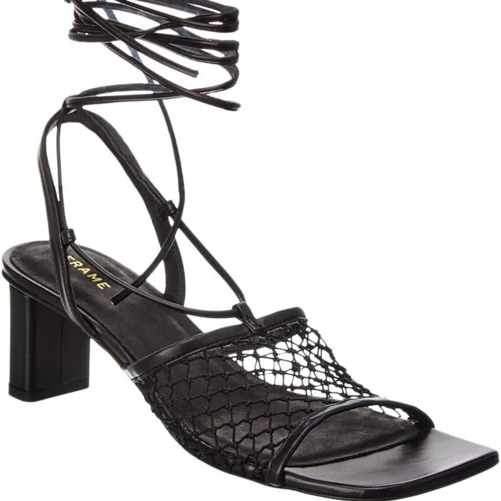 FRAME - LE ADELAIDE CROCHET LACE UP HEEL - BLACK - SIZE 38.5